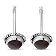 Garnet Stud Silver Earrings, e337